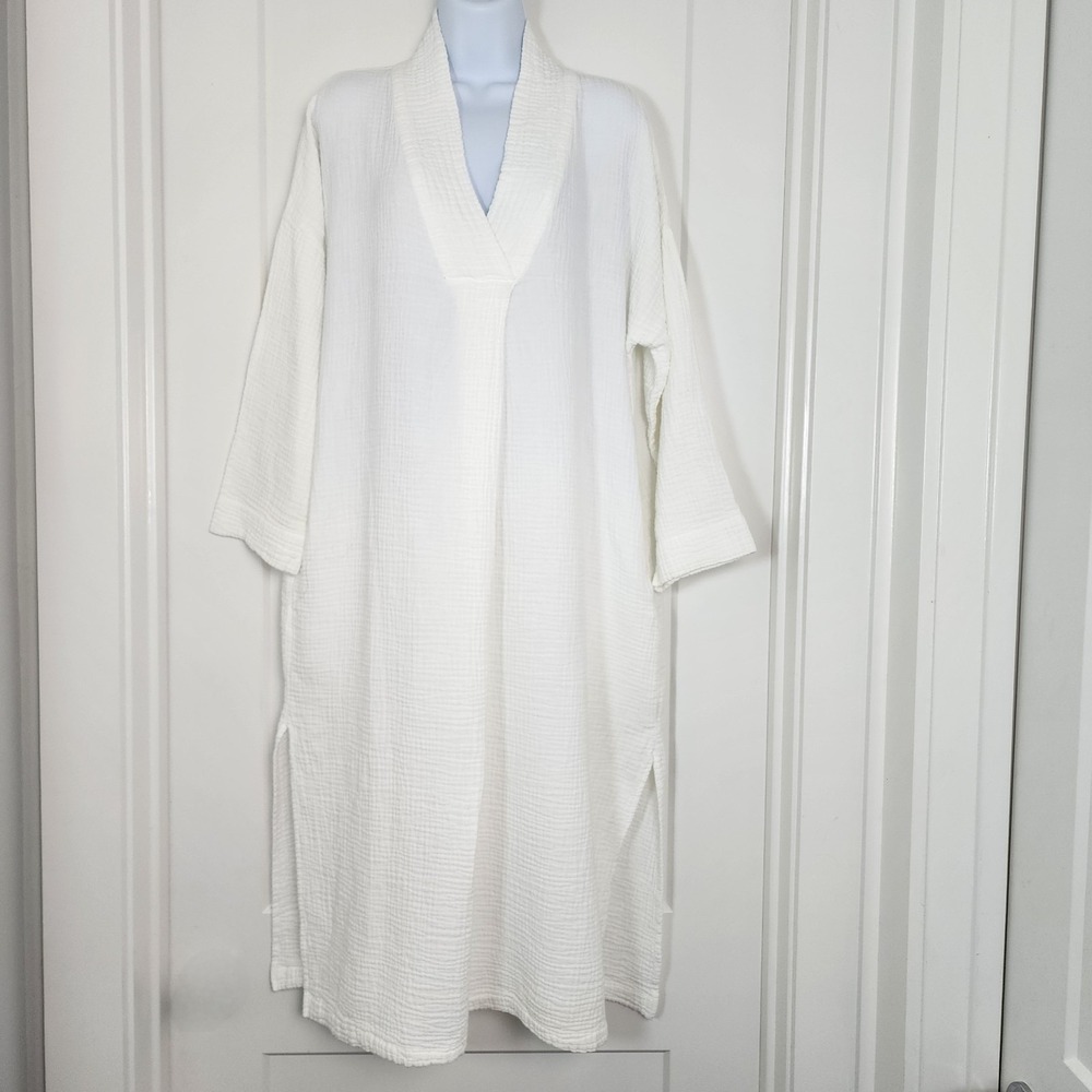 Honest Cotton White Double Gauze Tunic Dress OS Lagenlook Coastal Minimalist - Picture 2 of 16